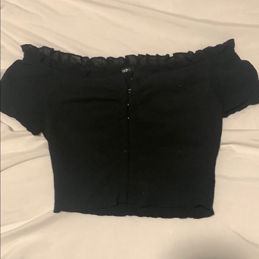 Papermoon Black Ruffled Crop Blouse